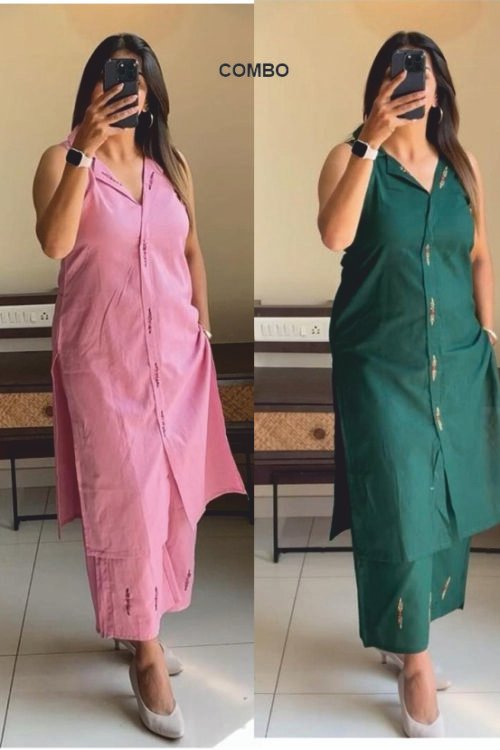 Sleeveless kurta pant set COMBO “Stay cool and stylish all summer long with our sleeveless kurta pant set – the perfect blend of comfort and affordability!”